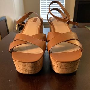 Tan Strappy Cork Wedge Espadrille NWT Size 12W